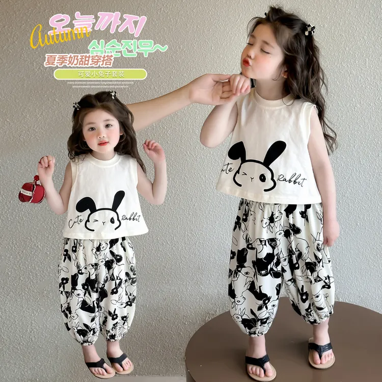 女童卡通背心套装2025新款儿童夏装洋气时尚宝宝夏季防蚊裤两件套