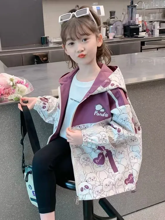 女童春装冲锋衣外套2025新款儿童洋气女孩春秋连帽春季夹克上衣潮