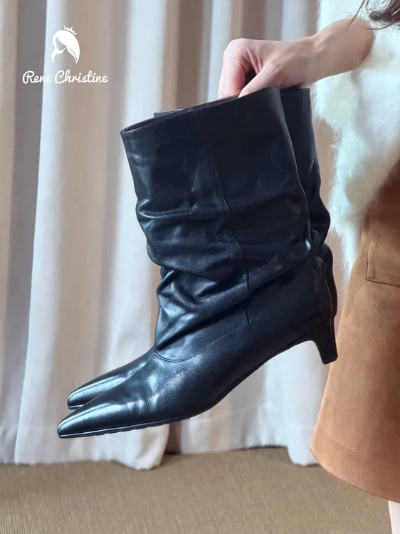 ReneChristine|4cm|秋冬时装短靴百搭时尚显腿长尖头细跟真皮女靴
