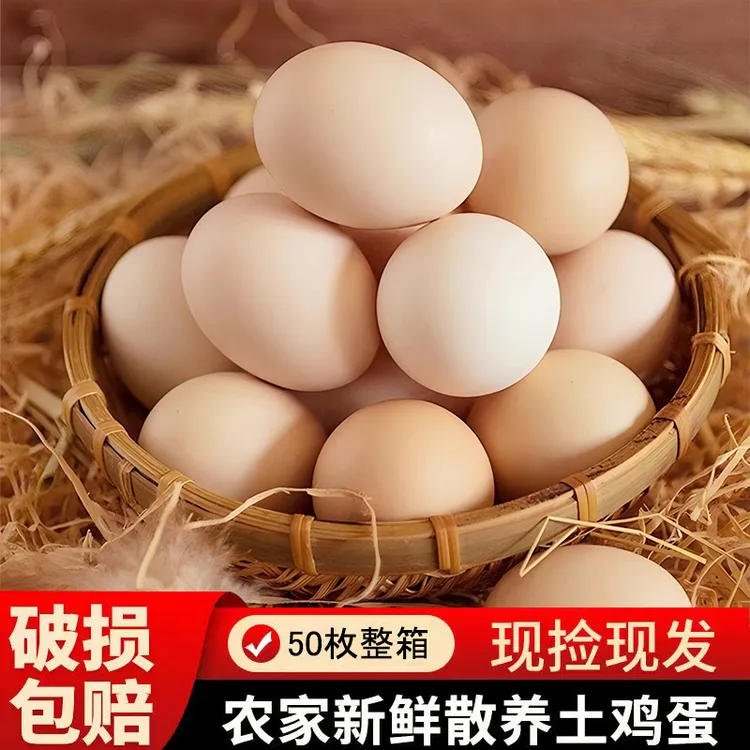 【50枚甄选】农家土鸡蛋山林散养谷物喂养新鲜鸡蛋40-50克/枚