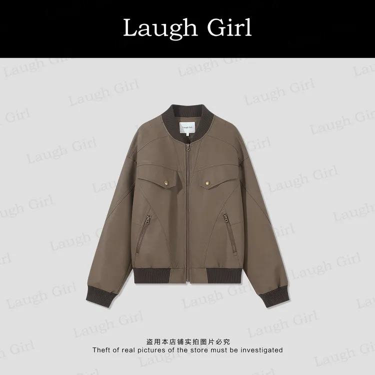 楚楚君 Laugh girl秀场同款【雅痞猎装】圆领皮夹克外套WL53366J