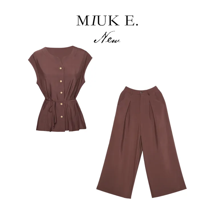 MIUKE 【华尔之约】25年华尔缎夏季简约轻奢套装女上衣裤子两件套