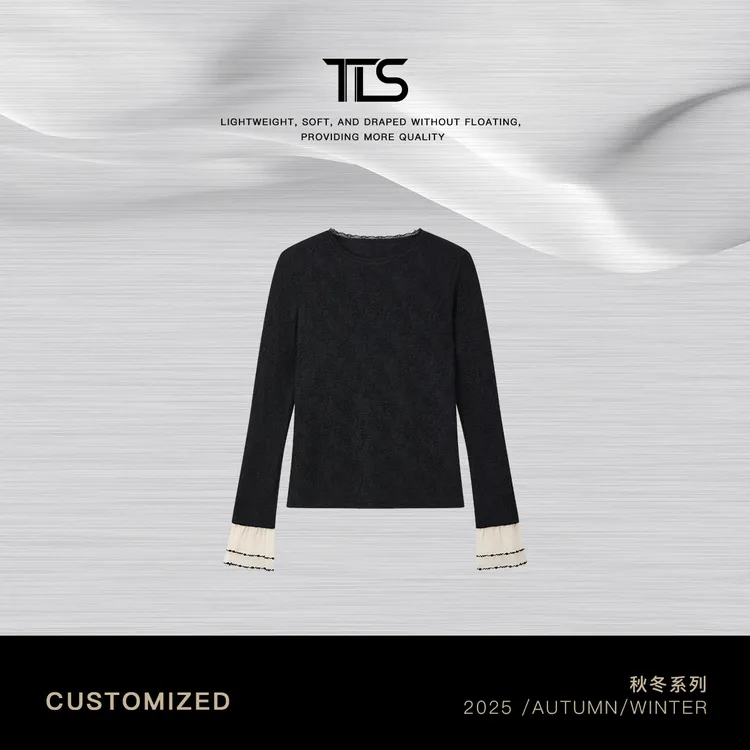 TT【蕾丝打底】新疆长绒棉混纺时尚气质拼接蕾丝领长袖打底CT6002