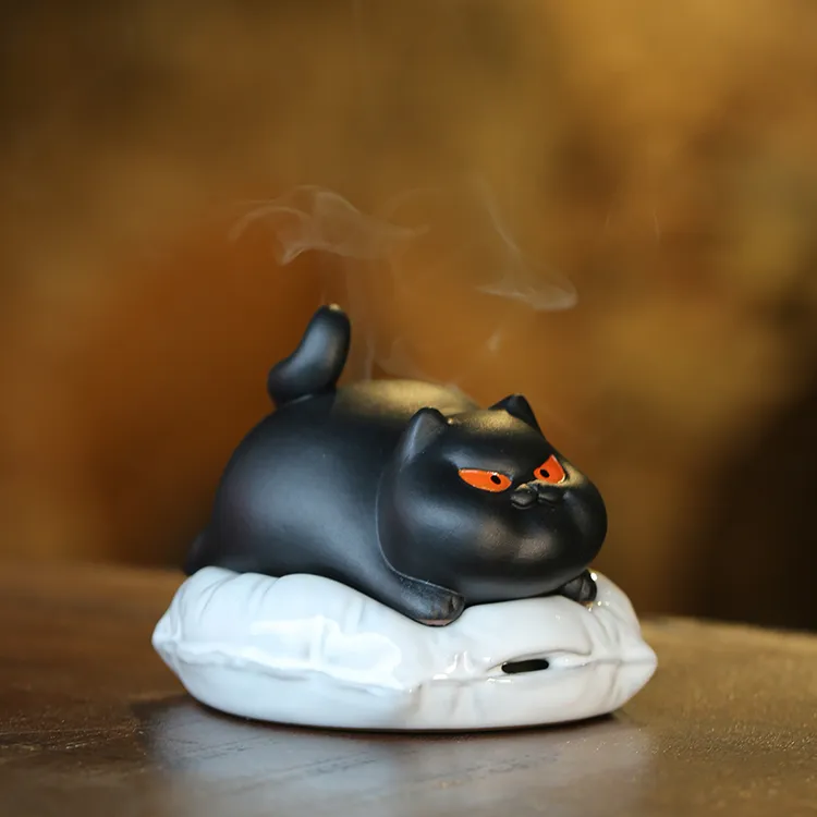 陶瓷小懒猫香炉家用室内熏香炉沉香檀香盘香炉中式茶道香薰炉摆件