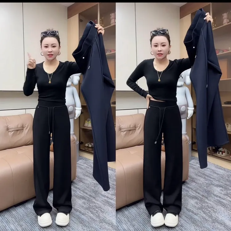 新款欧货休闲时尚百搭舒适窄版直筒拖地裤显瘦遮肉
