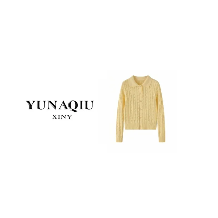 YUNAQIU-短款长袖时尚圆领针织衫百搭针织开衫-9631