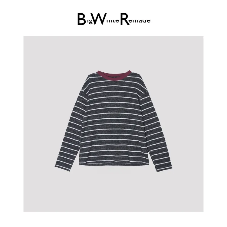 BIG WHITE REMADE“条纹韵美”优雅显瘦显脸小休闲潮流打底衫D4L008