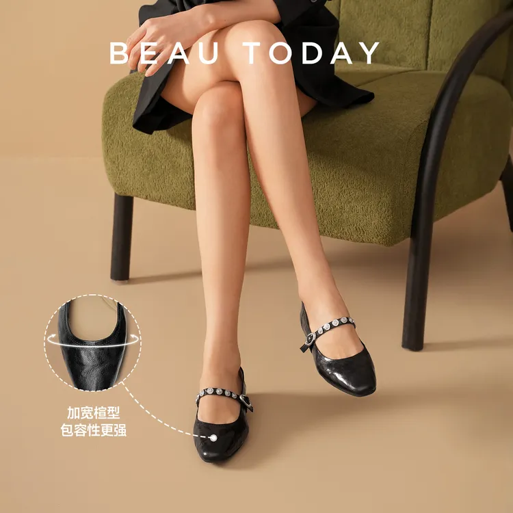 BeauToday【轻奢羊皮】法式古银玛丽珍2025新款琥珀流光风气质鞋子