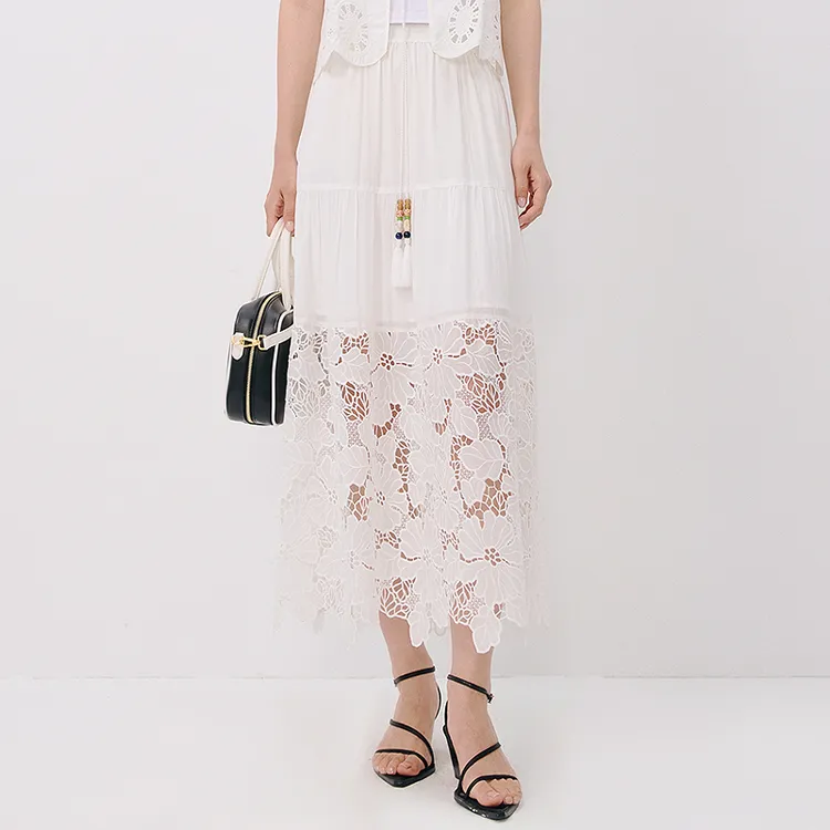 HPLY荷比俪2025秋新款女通勤蕾丝优雅修身气质半身裙HVF31701132