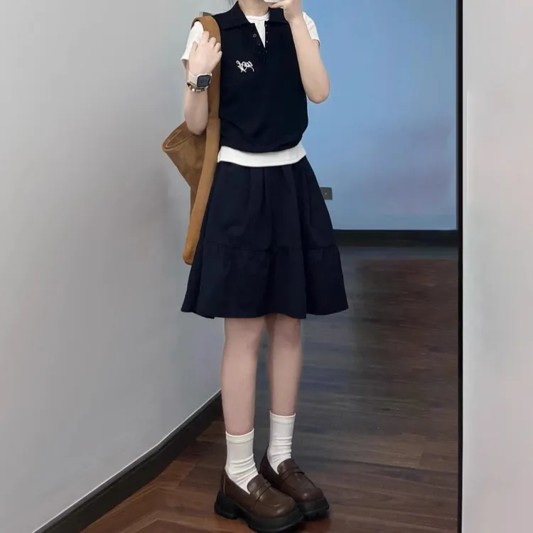 藏青色半身裙女薄款2025夏季新款宽松显瘦a字裙百搭休闲五分短裙