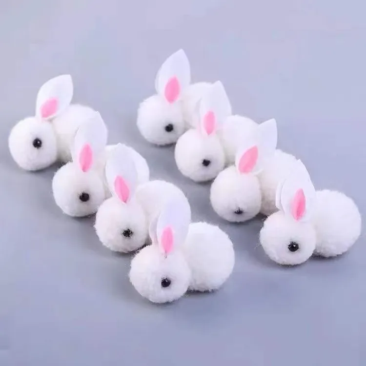 儿童diy毛球兔子毛绒兔花灯配件可爱古风发夹饰品辅料冰岛毛兔子