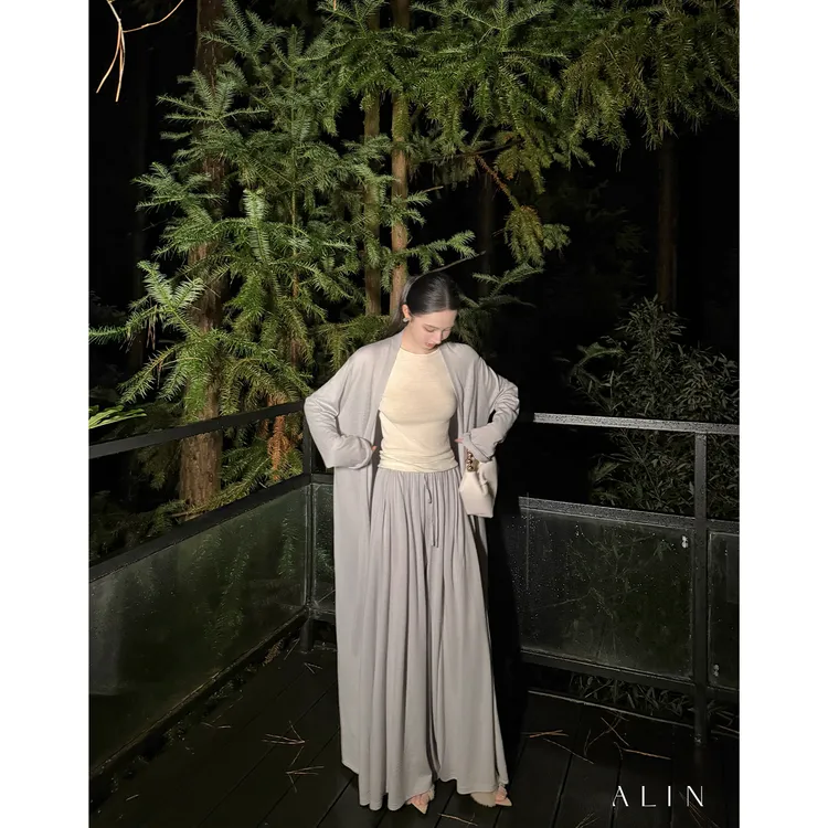 阿琳ALIN【墨染】羊毛阔腿休闲裤秋新款垂感遮肉宽松长裤女AL5IZK10