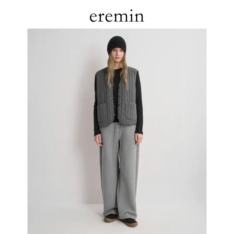 DE Mincollection月牙裤/纹理针织棉抽绳窄腰慵懒弧形休闲裤