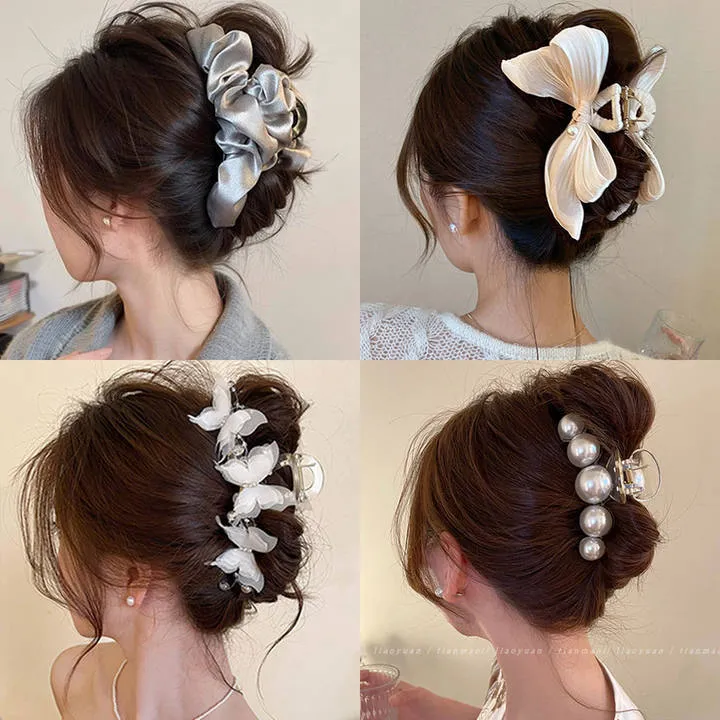 通用高级感缎面大号抓夹女2025新款轻奢褶皱后脑勺夹子鲨鱼夹头饰