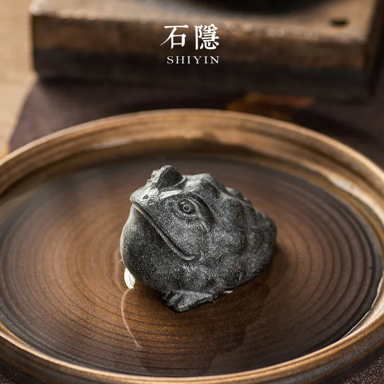 石隐茶宠摆件变色纯手工乌金石头可养金蟾茶盘饰品玩创意招财礼品