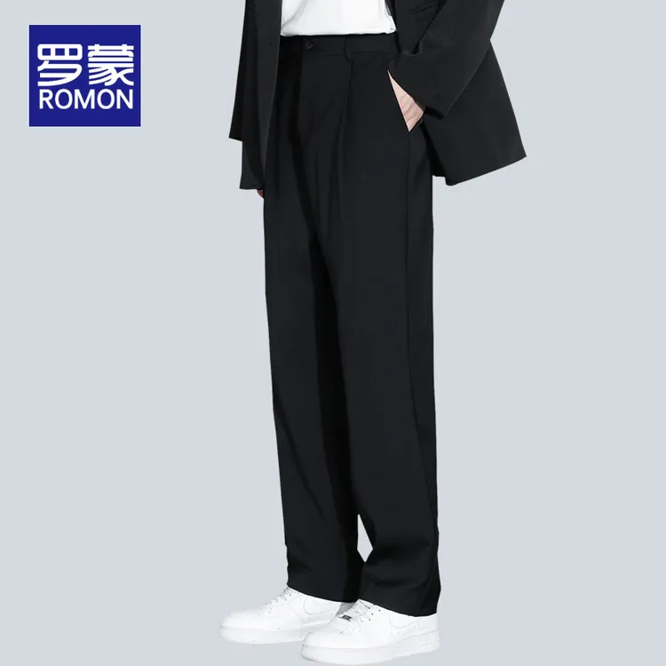 罗蒙秋冬款男士垂感阔腿西裤男款潮牌男裤百搭宽松直筒休闲裤子男