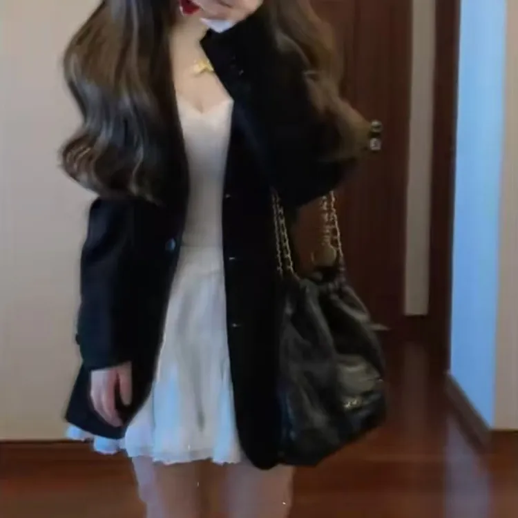 【B Y】小香风气质百搭长袖西装外套打底少女风性感修身上衣百褶裙