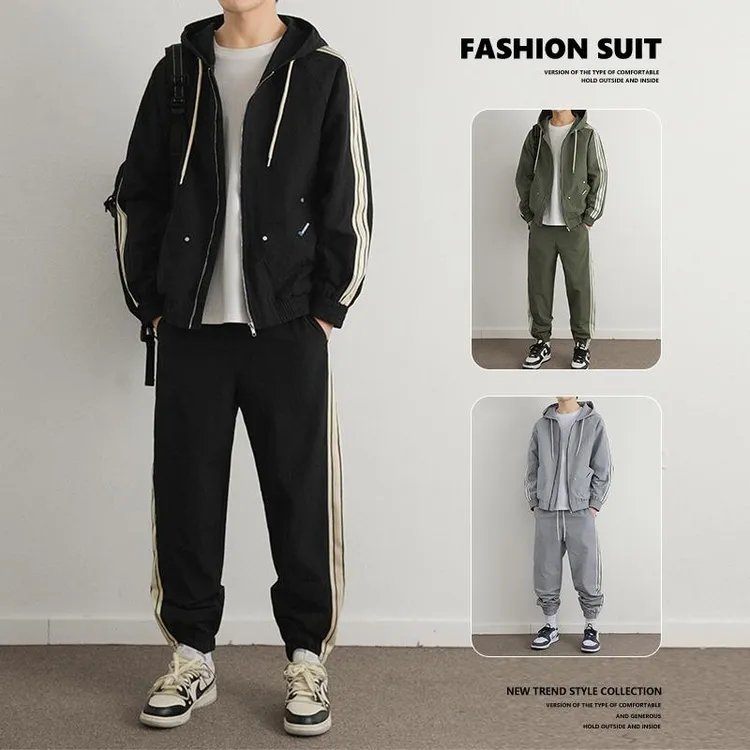 2025新款春秋季男士连帽卫衣卫裤套装加肥加大码外套男装衣服上衣