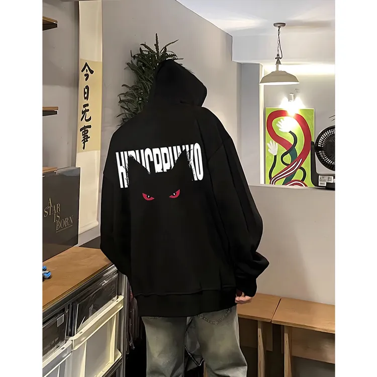 美式恶魔猫眼印花卫衣男款秋季ootd穿搭重磅连帽衫高级感硬挺外套