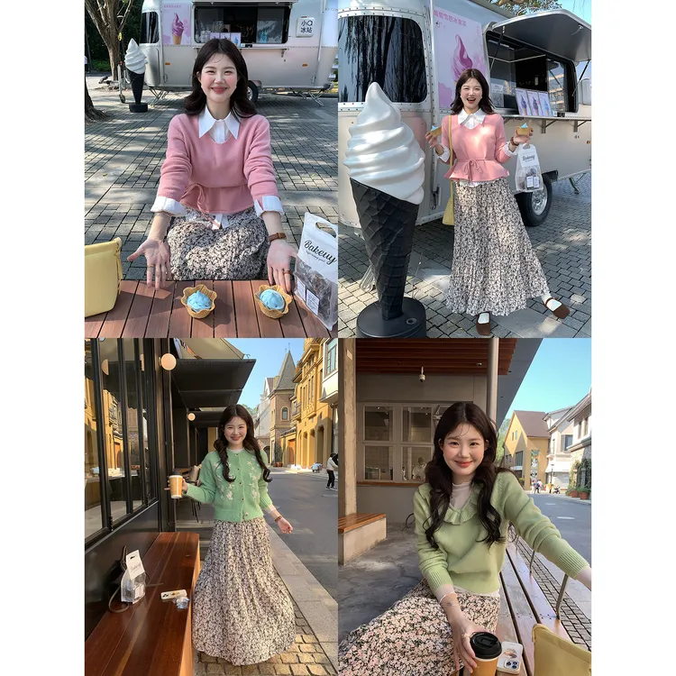 火火火【繁花邂逅】韩系小众松紧腰褶皱设计碎花半身裙B39996HH54