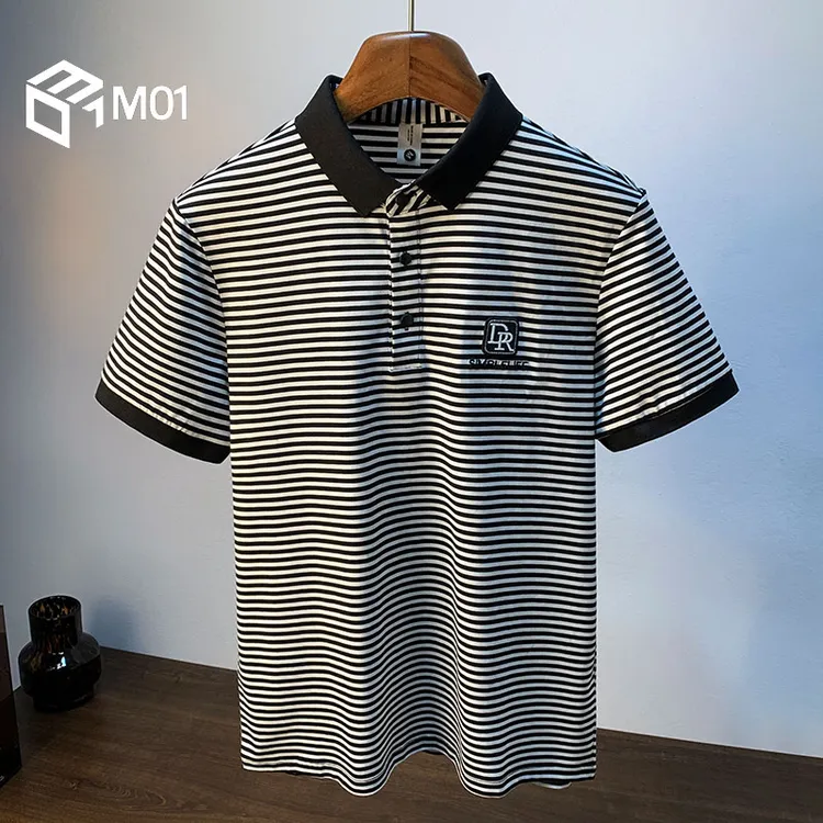 M012025夏季男薄款polo衫条纹轻熟风翻领短袖T恤潮流高端休闲上衣
