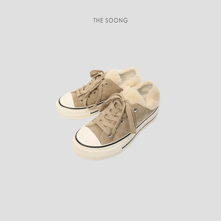 THESOONG|"毛绒帆布鞋"经典水洗牛反绒羊毛内里百搭帆布鞋WXZ8056