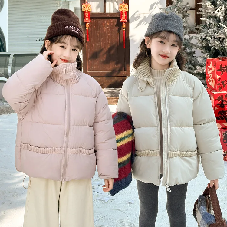 欧美风纯色女童棉袄韩系时尚棉服中大童宽松棉衣洋气冬季童装
