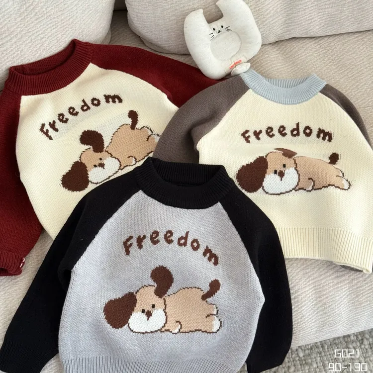 儿童圆领小狗卡通风常规款毛衣针织衫宝宝春秋女童卡通儿童洋气