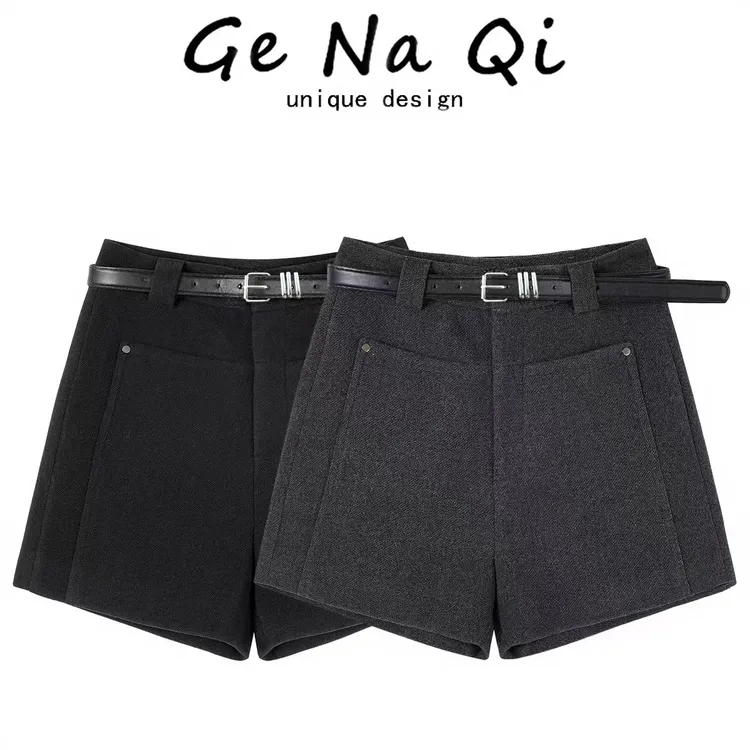 毛呢短裤女2025新款秋冬百搭A字阔腿高腰显瘦呢子外穿靴子短裤