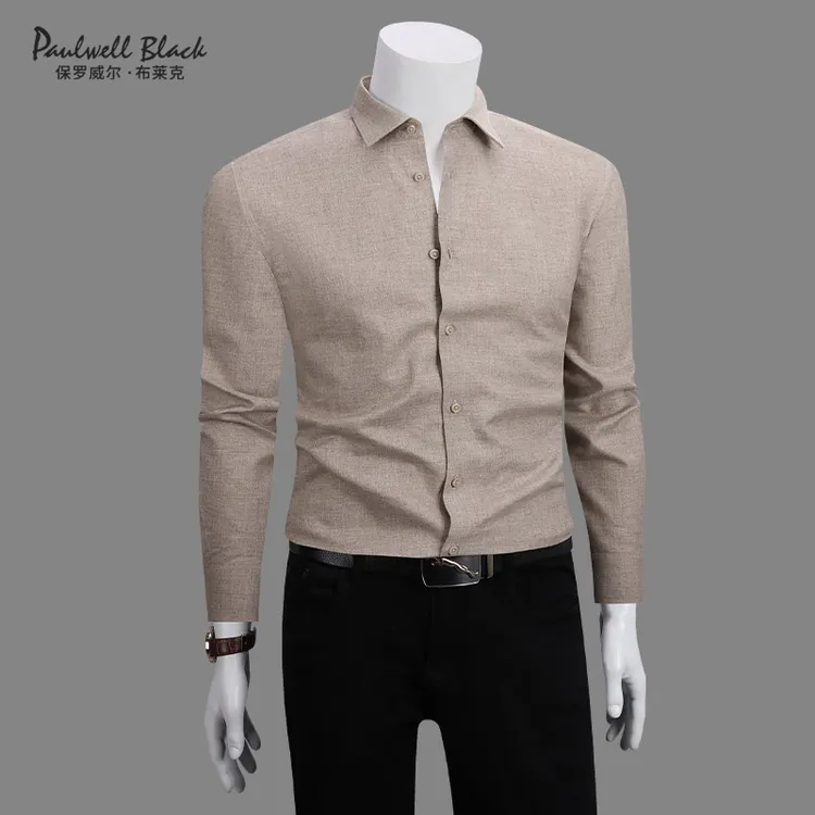 牦牛绒加厚保暖男衬衫长袖休闲男装高端免烫商务修身纯色男士衬衣