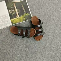 2164余小鱼 黑色三排扣勃肯夏季舒适时尚休闲百搭女鞋凉鞋夏季