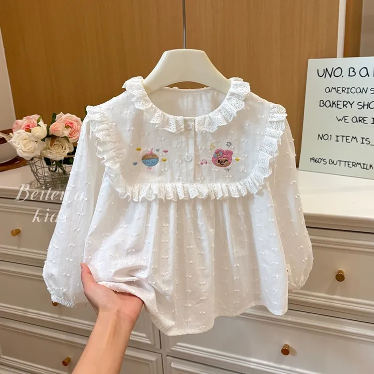 新款女童秋装百搭白色刺绣衬衫女宝宝韩版休闲款时尚洋气潮流童装