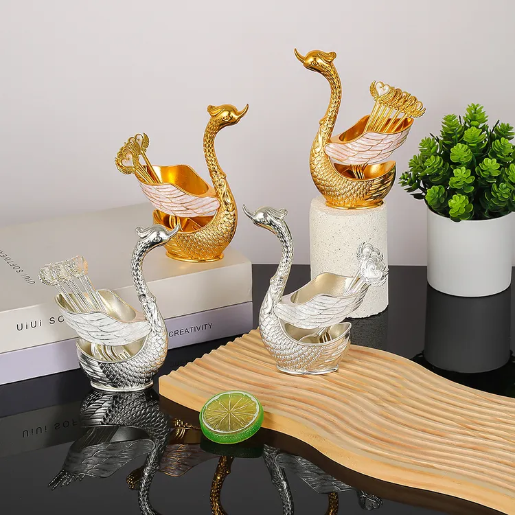 【新疆包邮】小天鹅叉子套装座合金创意水果叉餐具座叉子套装收纳架