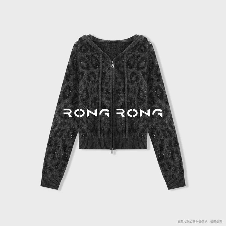 溶溶【星光豹纹】RONGRONG 绵羊毛兔毛马海毛混纺豹纹开衫毛衣1960