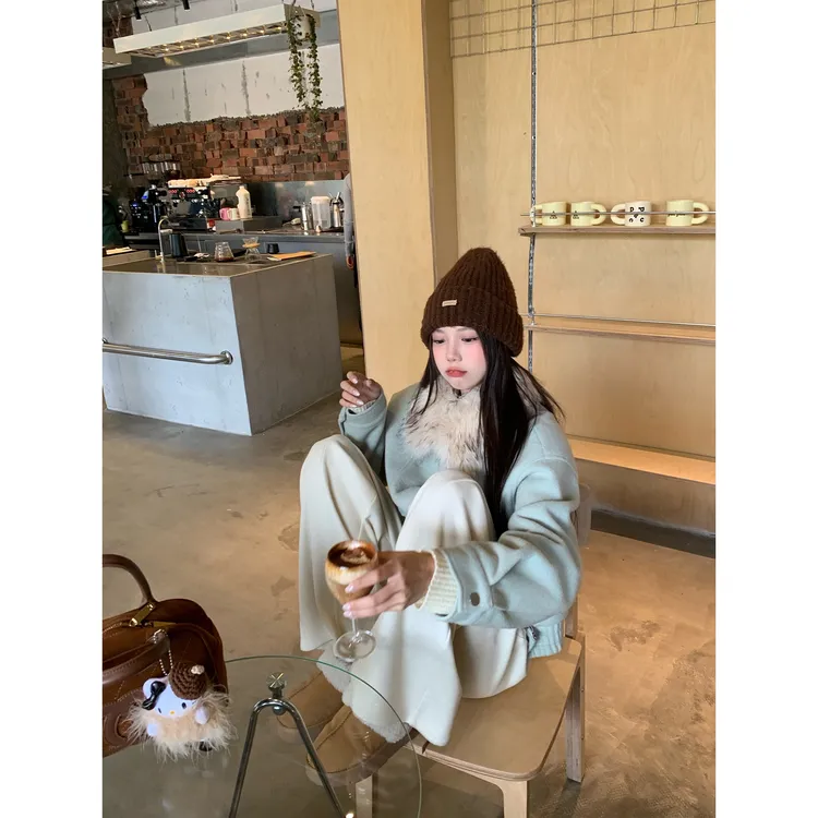 切糕自制【抹茶泡芙】小个子女秋冬慵懒风洋气绵羊毛厚款毛呢外套女