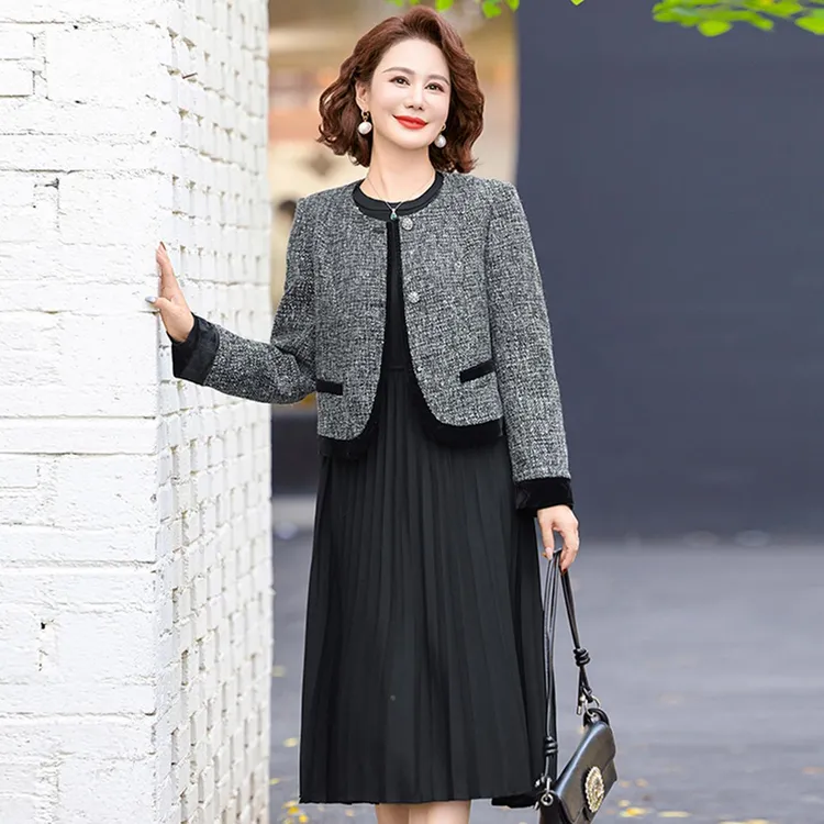 小香风春装连衣裙两件套2025新款中老年妈妈秋季套裙女端庄大气