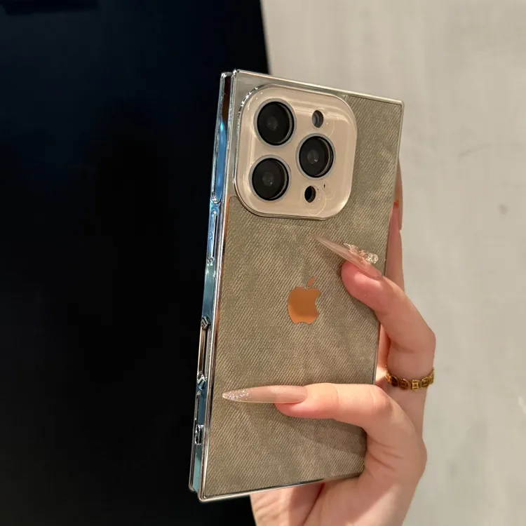 高级感方形牛仔布适用苹果16promax手机壳iPhone15创意14时尚13新