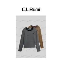 【Rumi精选】“韵律“休闲百搭秋季显瘦撞色条纹爱心长袖上衣6178sy