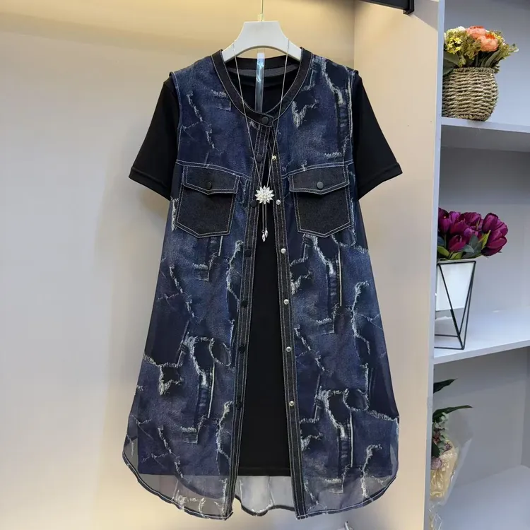 2025年欧货遮肉显瘦气质高雅休闲时尚拼接马甲套装