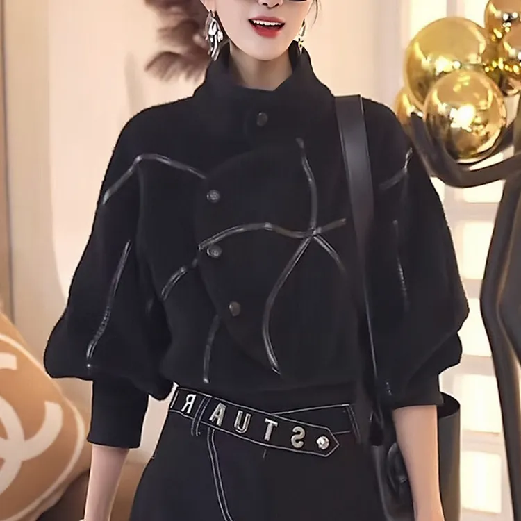 黑色立领卫衣女士2025秋冬新款时尚洋气减龄宽松显瘦加厚短款上衣