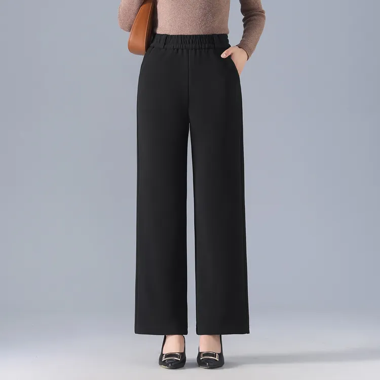 中年妈妈裤子2025秋冬新款松紧高腰休闲直筒裤宽松舒适中老年女裤