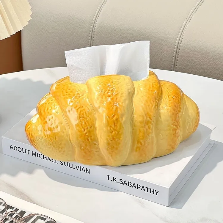可爱牛角包抽纸盒家用客厅茶几桌面装饰品纸巾盒餐巾纸抽盒E052