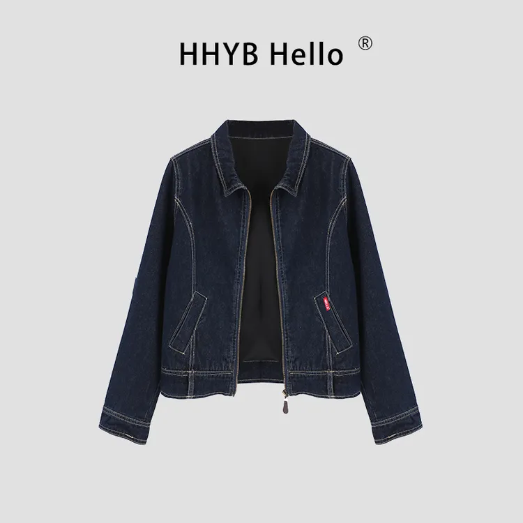 HHYB Hello2025秋季新款美式做旧修身牛仔夹克外套复古短款H70022