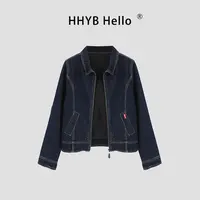 HHYB Hello2025秋季新款美式做旧修身牛仔夹克外套复古短款H70022