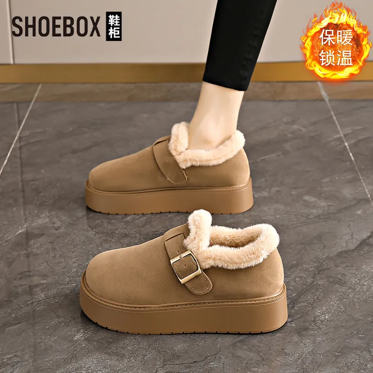 达芙妮集团旗下厚底加绒勃肯鞋女2025新款冬季外穿防滑保暖毛毛鞋