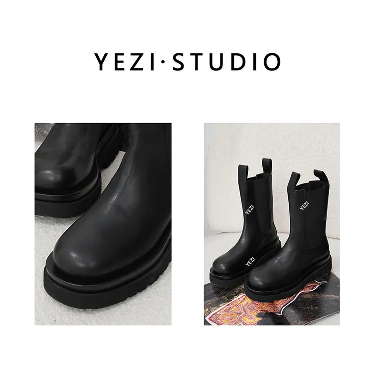 【伦敦大道】胎牛皮水染中筒英伦风烟管厚底马丁靴25449077