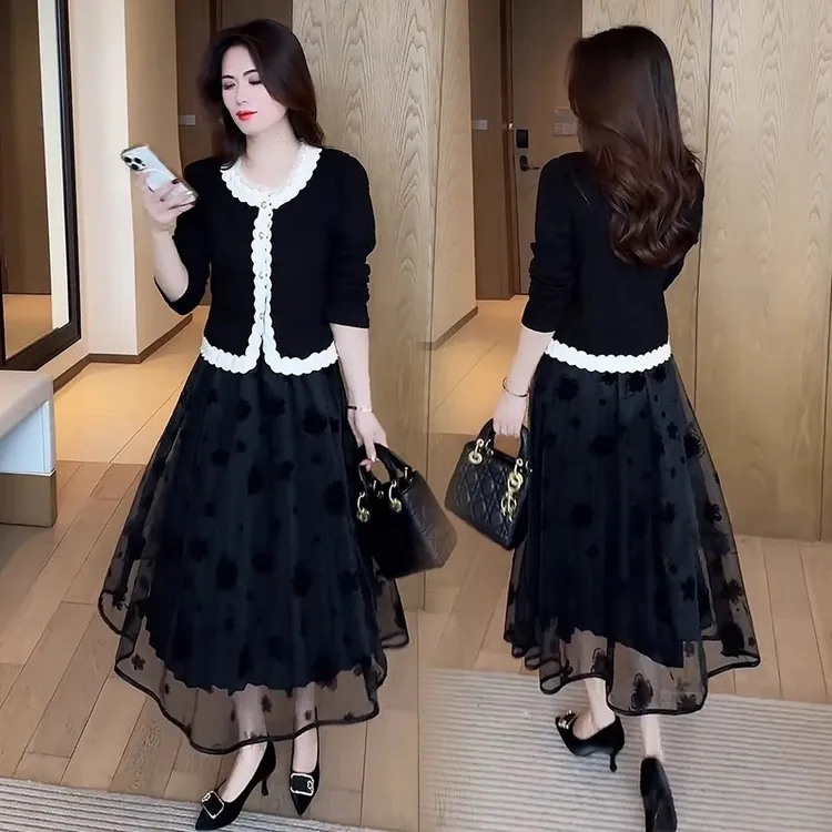 时尚洋气套装裙女装2025春季新款高级感长袖上衣半身裙显瘦两件套