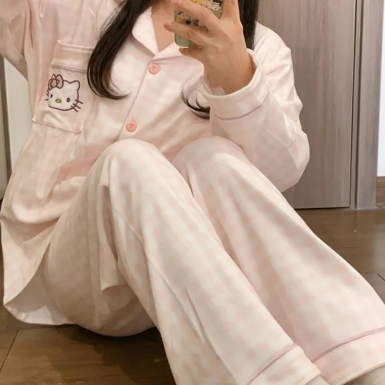 秋冬季德绒加绒加厚睡衣女款爆款2025新款长袖裤粉格小猫家居服