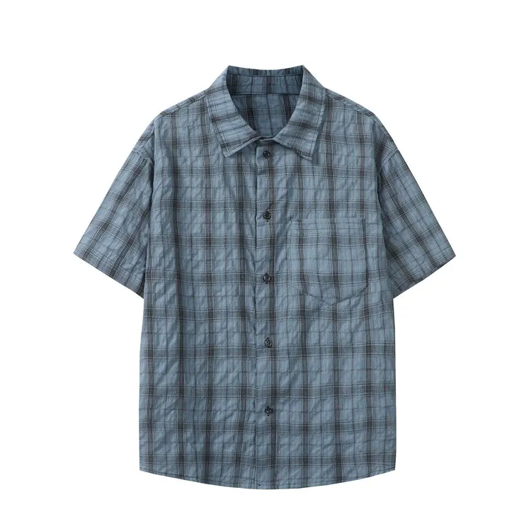 2025新款潮牌百搭透气格子夏季短袖免烫男衬衫薄款日系潮流时尚