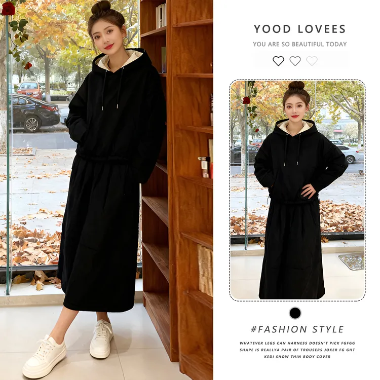 韩系chic别致套装女冬季连帽棉衣一整套ootd穿搭洋气新款百搭裙子